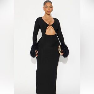 Feather Black Dress- LS